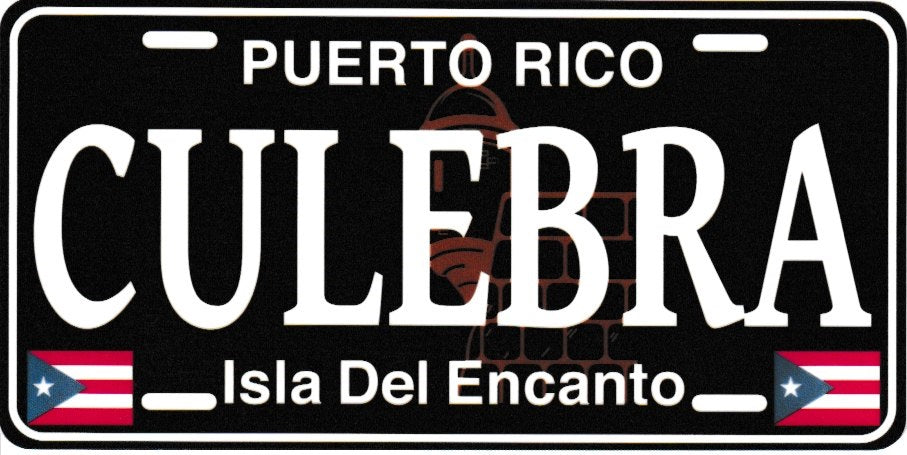 6" Puerto Rico Black License Plate Stickers
