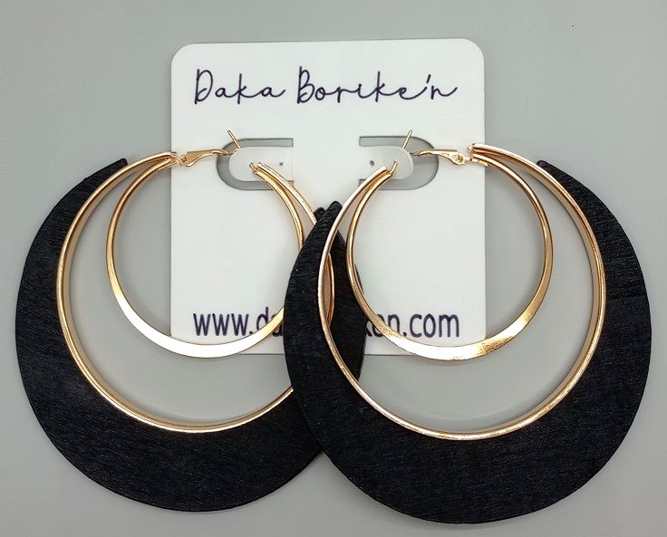 Gold and Black Hoop Earrings