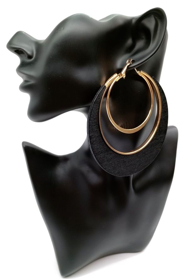 Gold and Black Hoop Earrings