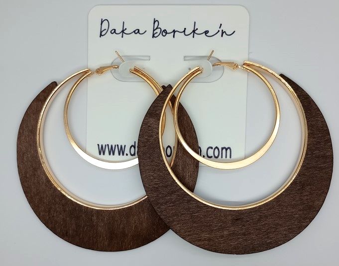 Gold and Dark Brown Hoop Earrings