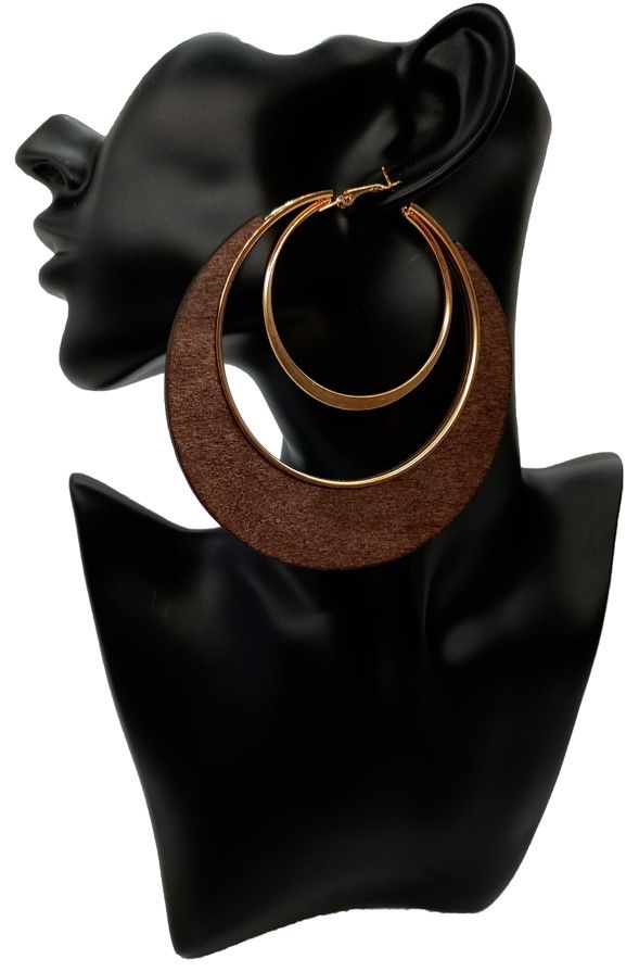 Gold and Dark Brown Hoop Earrings