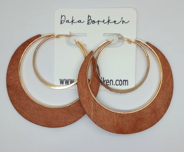 Gold and Tan Hoop Earrings