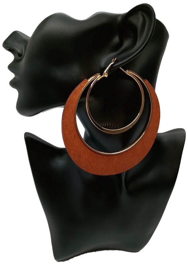 Gold and Tan Hoop Earrings