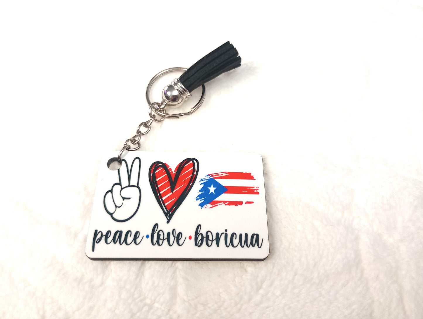 Peace Love Boricua Keychain