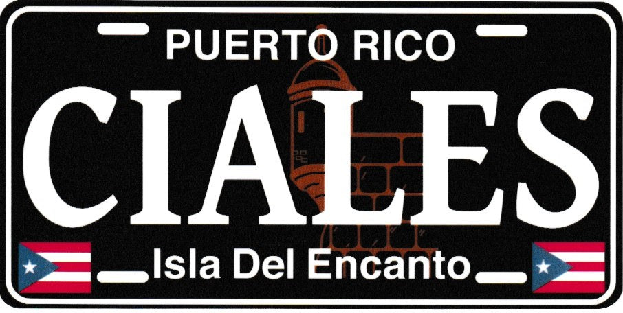 6" Puerto Rico Black License Plate Stickers