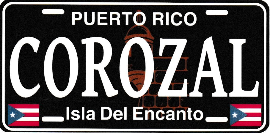 6" Puerto Rico Black License Plate Stickers