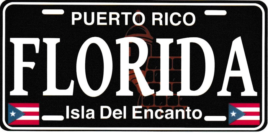 6" Puerto Rico Black License Plate Stickers