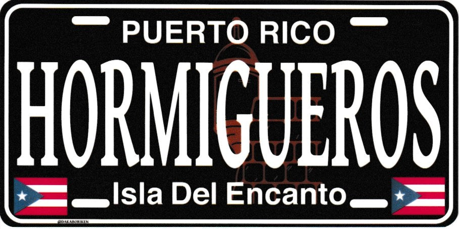 6" Puerto Rico Black License Plate Stickers