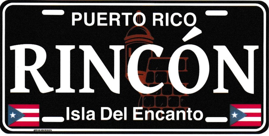 6" Puerto Rico Black License Plate Stickers