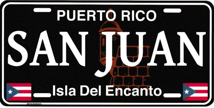 6" Puerto Rico Black License Plate Stickers