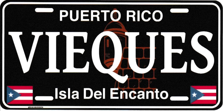 6" Puerto Rico Black License Plate Stickers